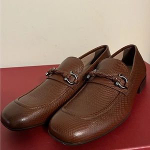 SALVATORE FERRAGAMO PAGO Sz 8 D Loafer LEATHER DEER GANCINI Brown